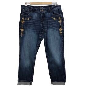 kut from the kloth Style KP775MC1 Blue Wash Embroidered Cuffed Mid Rise Jeans 10